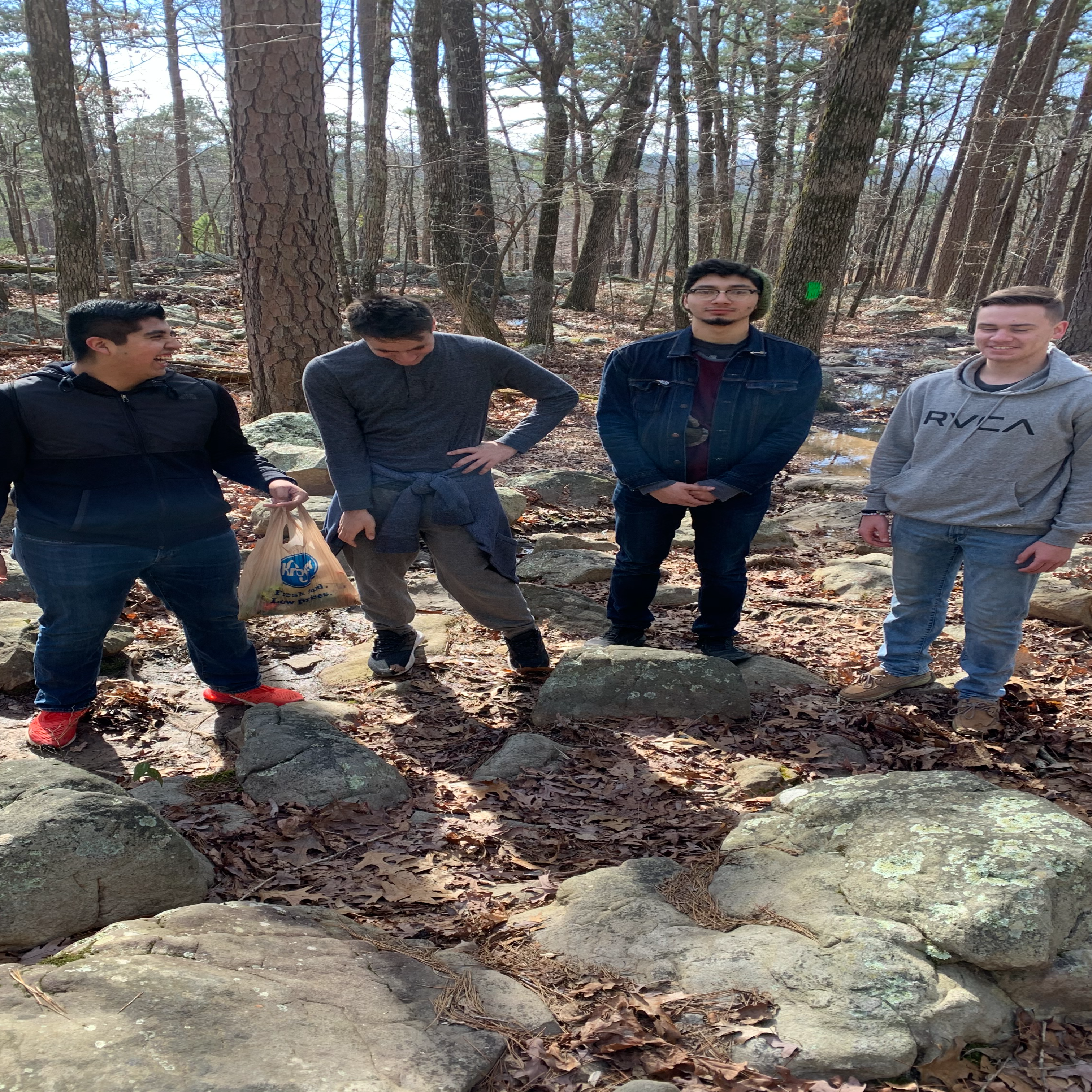 students in woods