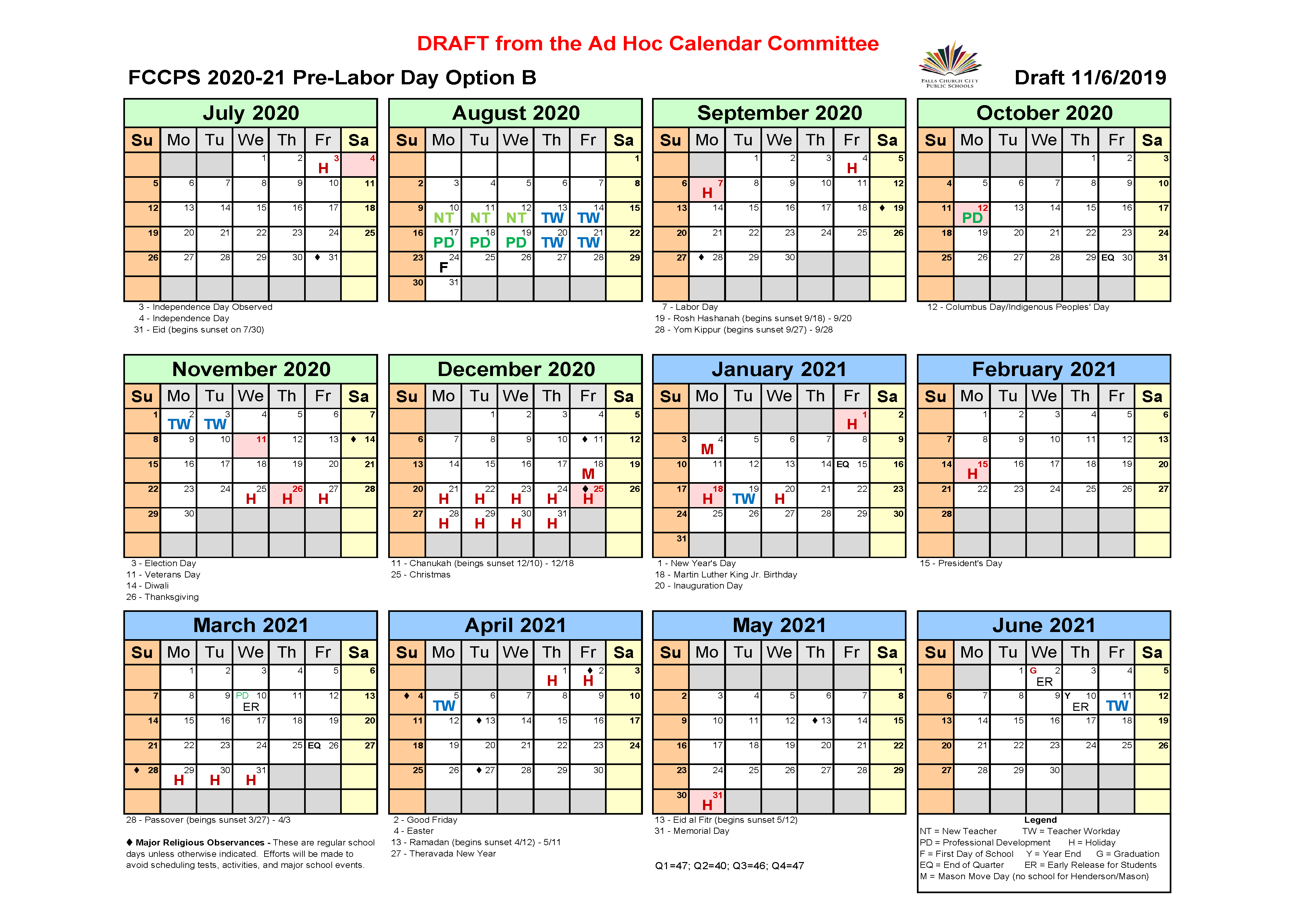 FCCPS 2020-21 Pre-Labor Day Option B