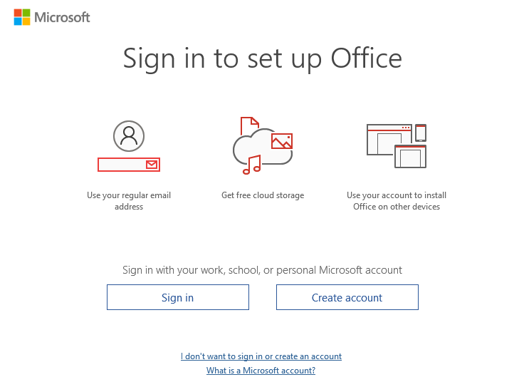 Sign in to set up Office
