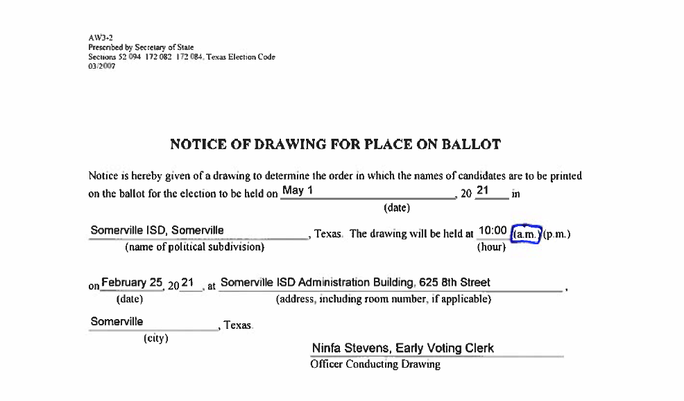 Ballot Drawing Notice