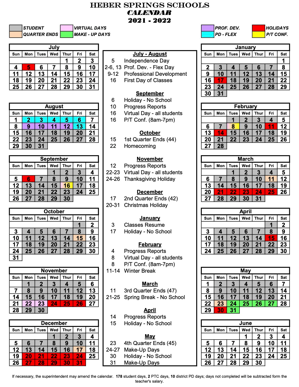 Heber Springs School District Calendar 2022 and 2023