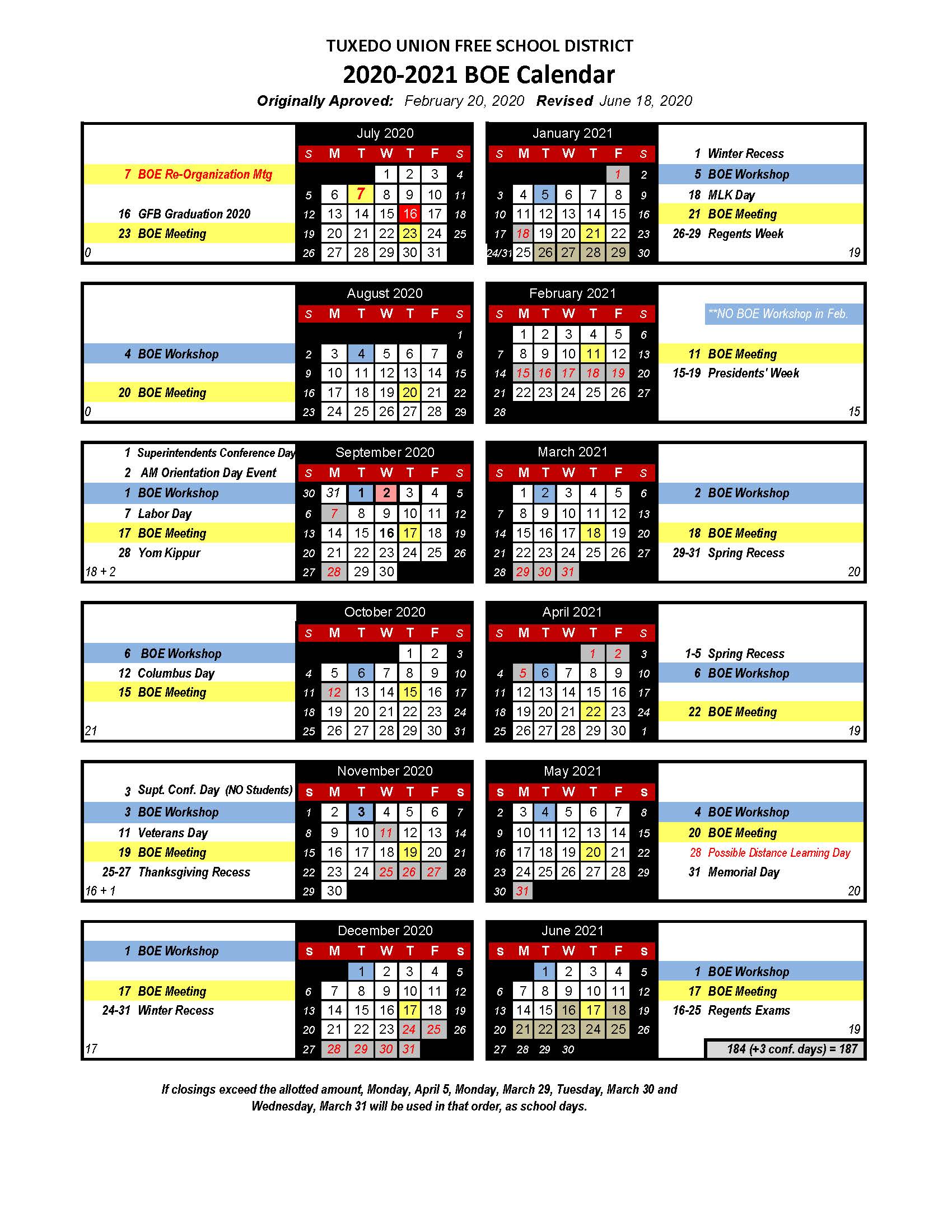 2020 - 2021 BOE CALENDAR