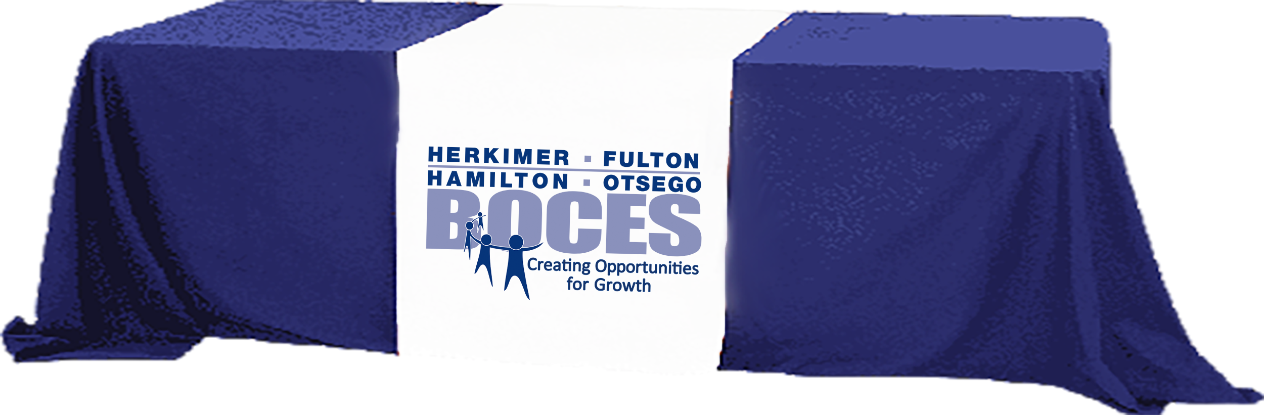 Herkimer BOCES logo on a table cover over a table image