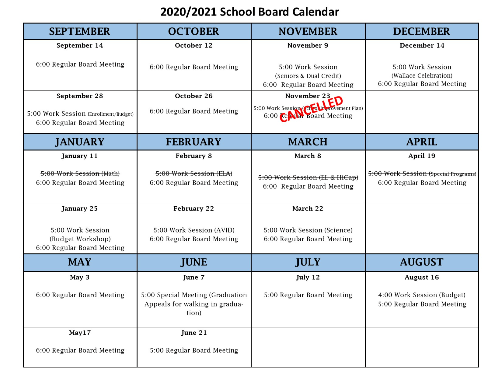 2020-21 Board Calendar