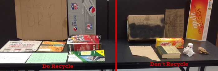 A picture of examples of paper products you do and don't recycle