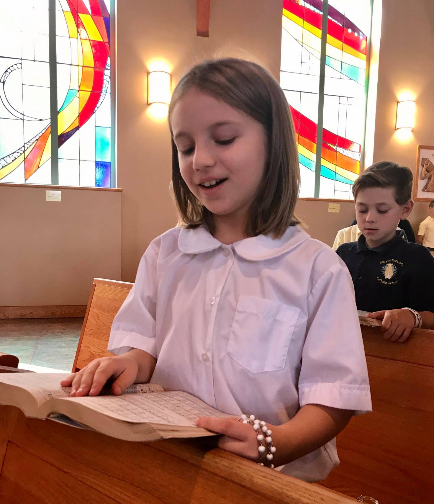 Photo of a student in the church.
