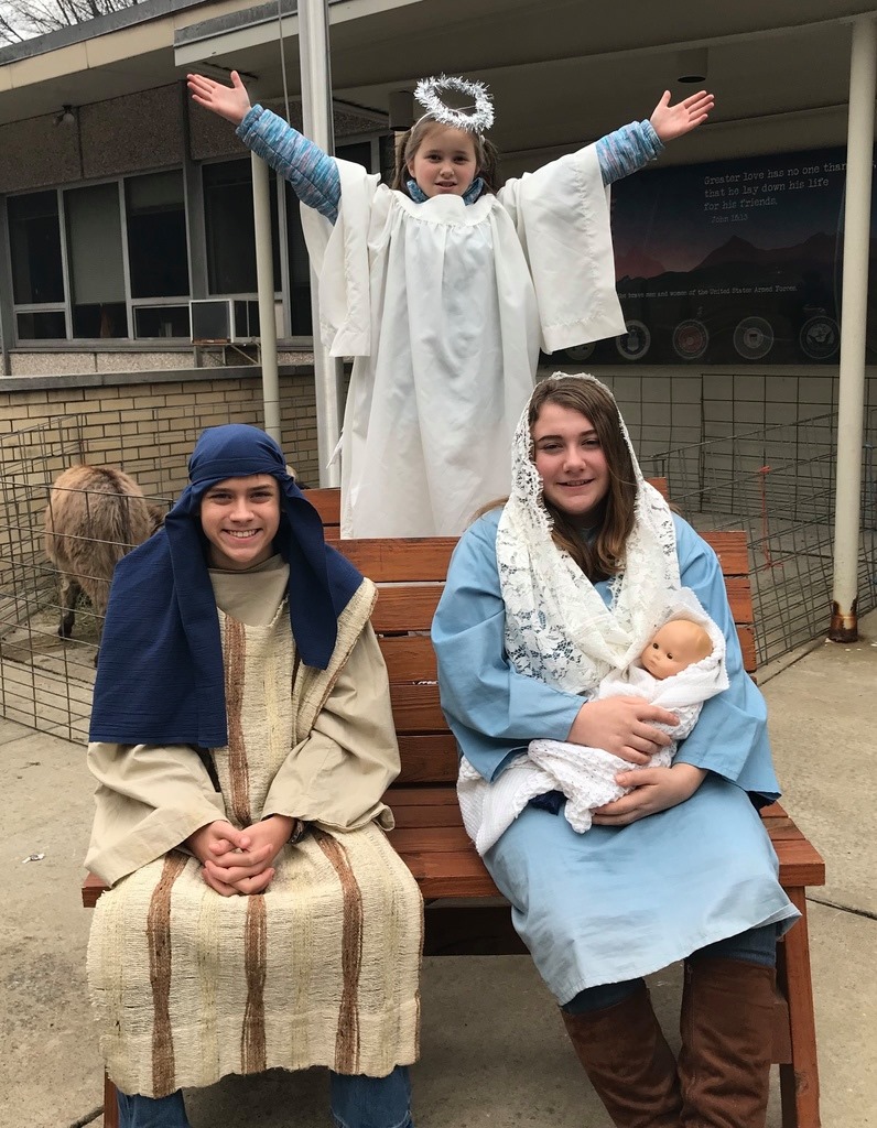 Photo of kids representing the Nativity of Jesus.