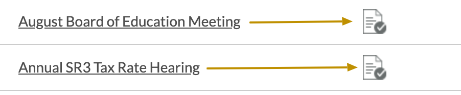 screenshot of meeting listing and minutes icon