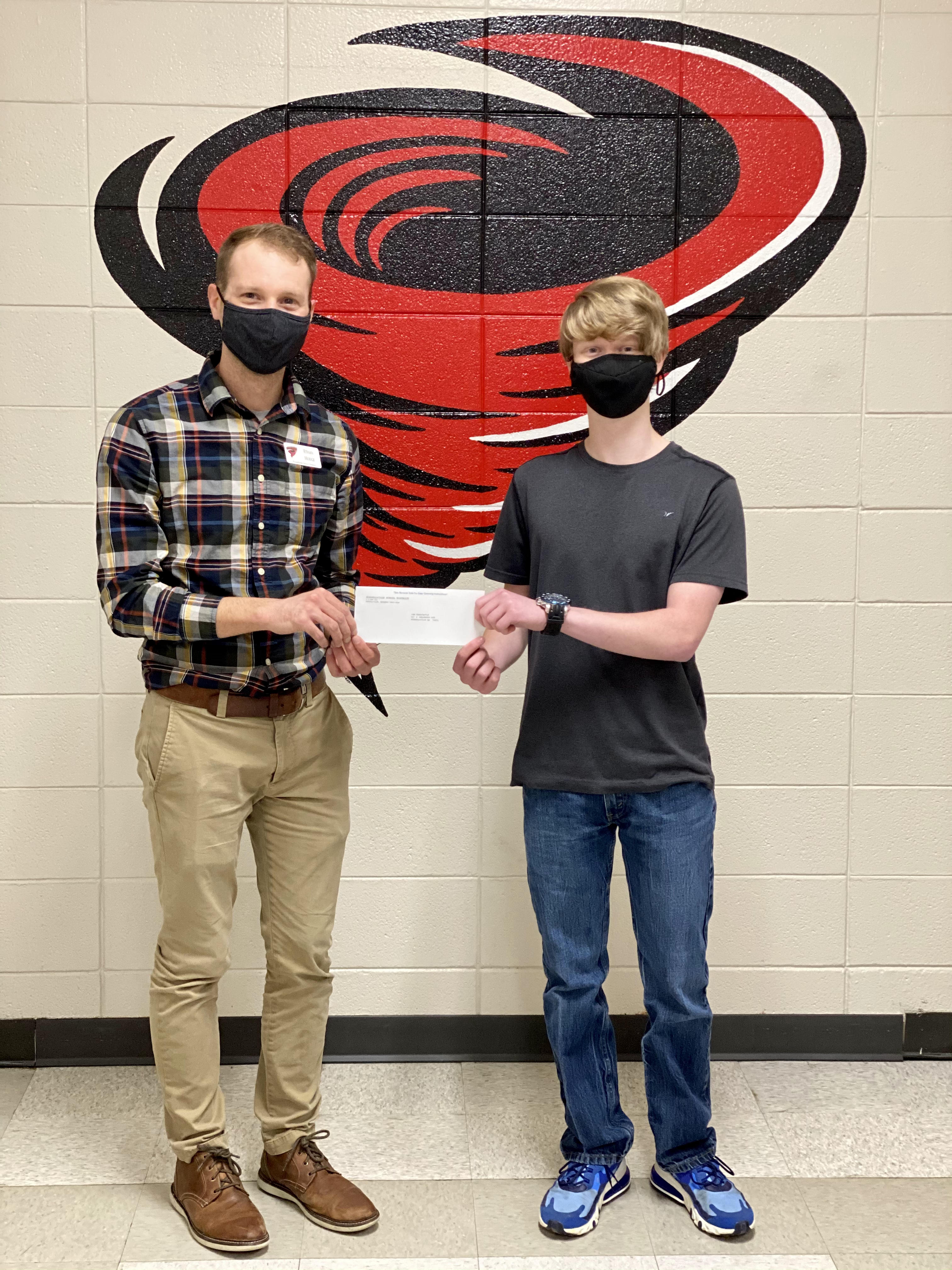 For a score of 3, Ian Hardcastle, $250 and $50 for the RHS Computer Science A classroom. Ian is a senior at RHS with plans to major in Electrical Engineering at the University of Arkansas.