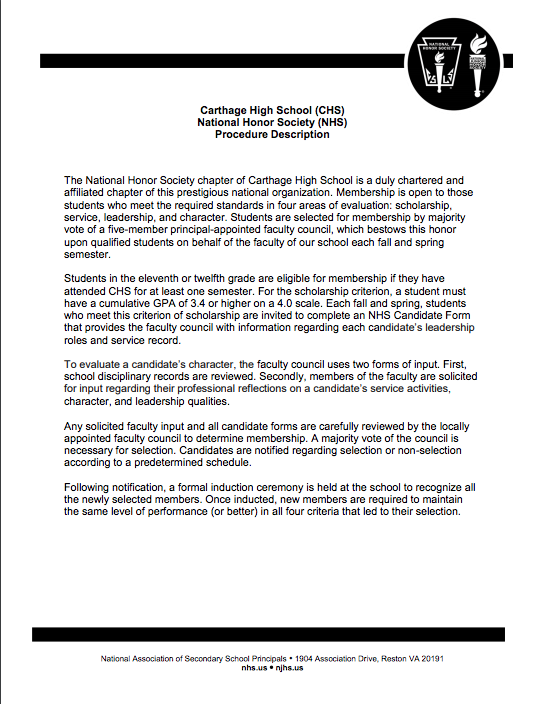 Carthage High School, National Honor Society