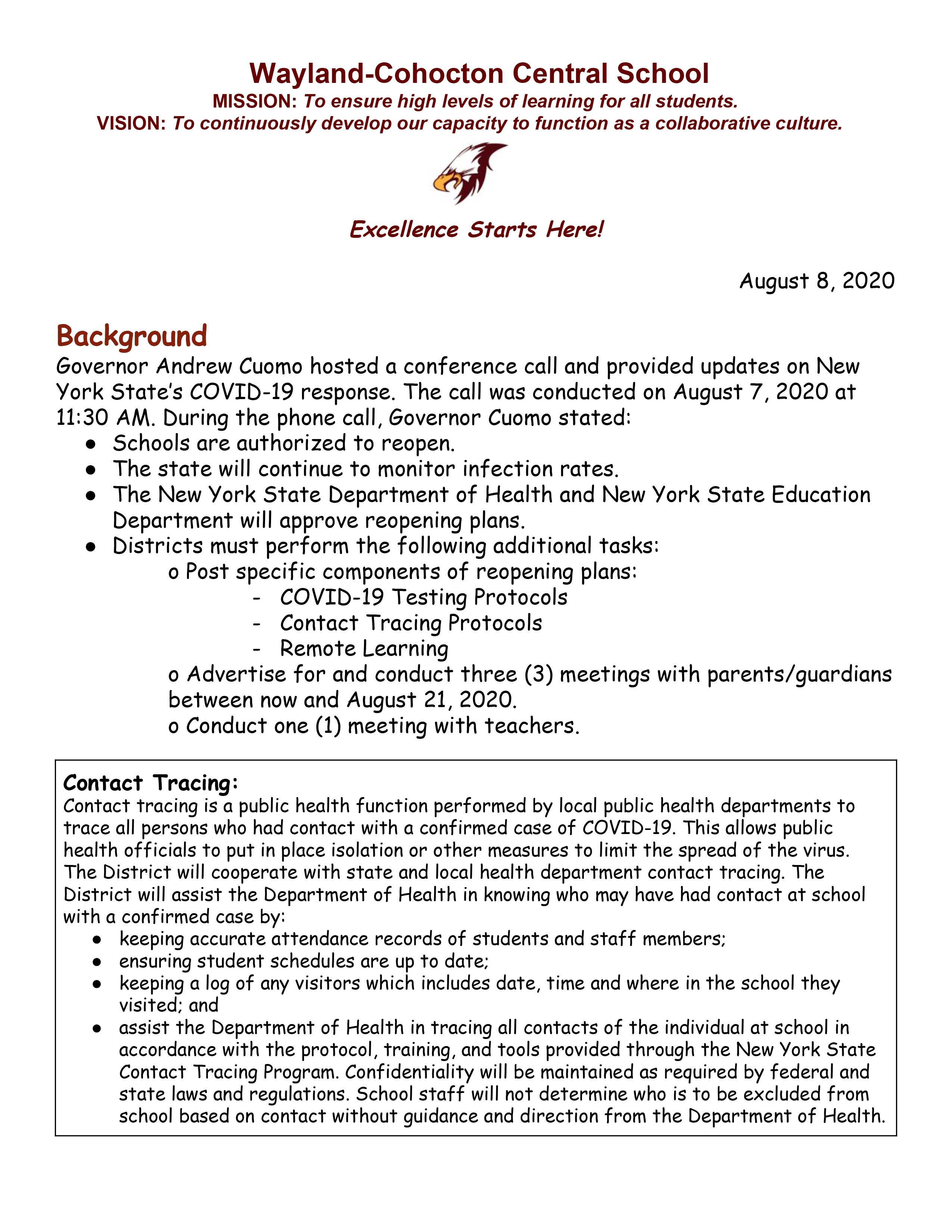 Wyland-Cohocton Central School letter