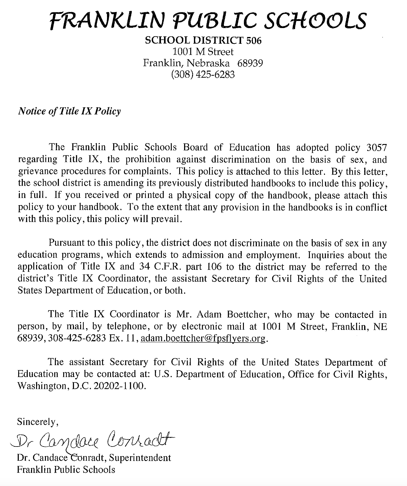 Notice of Title IX Policy