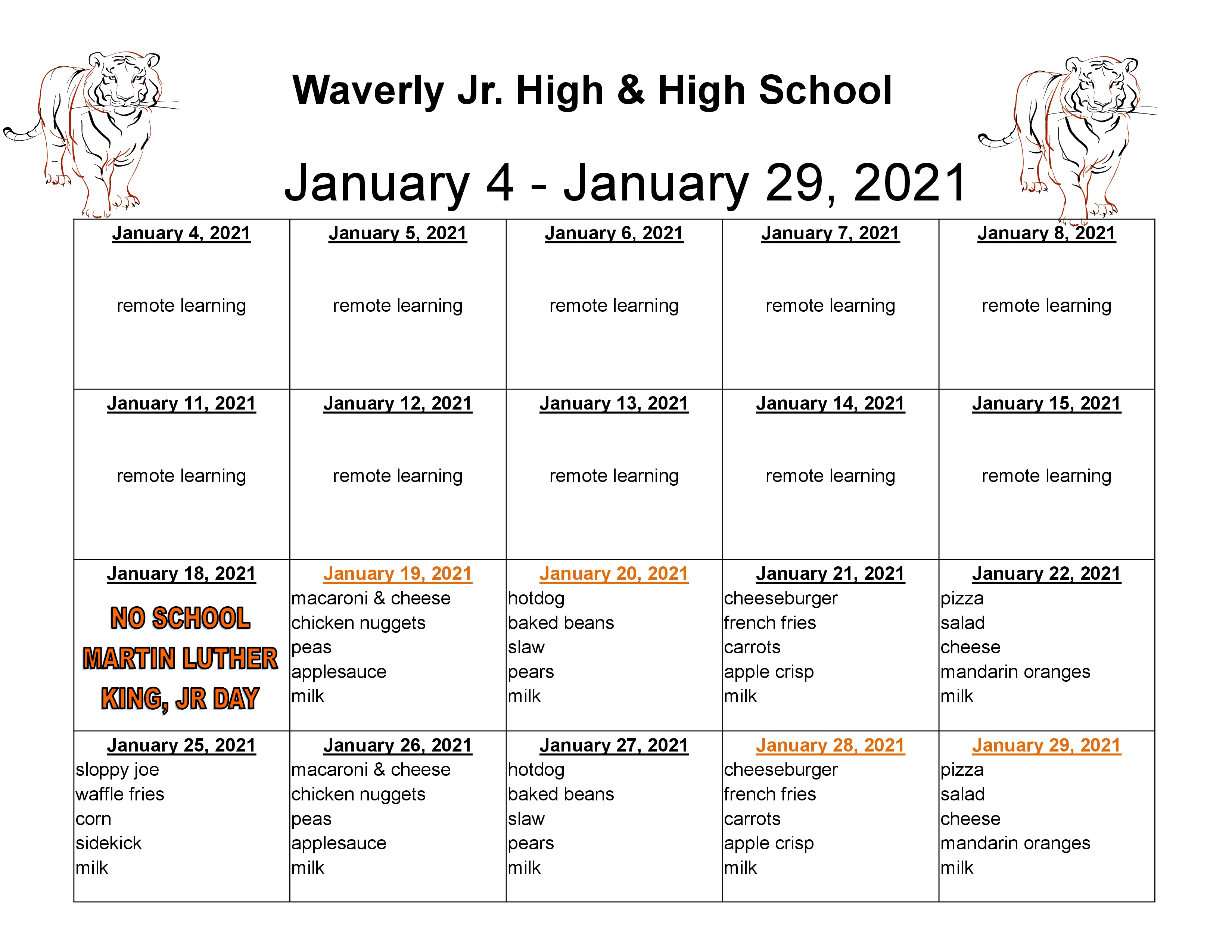 Lunch Menu Waverly City Schools