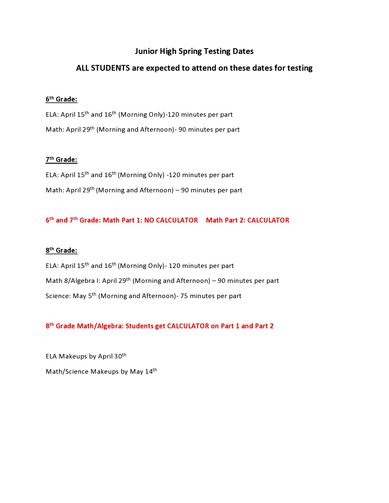 test dates