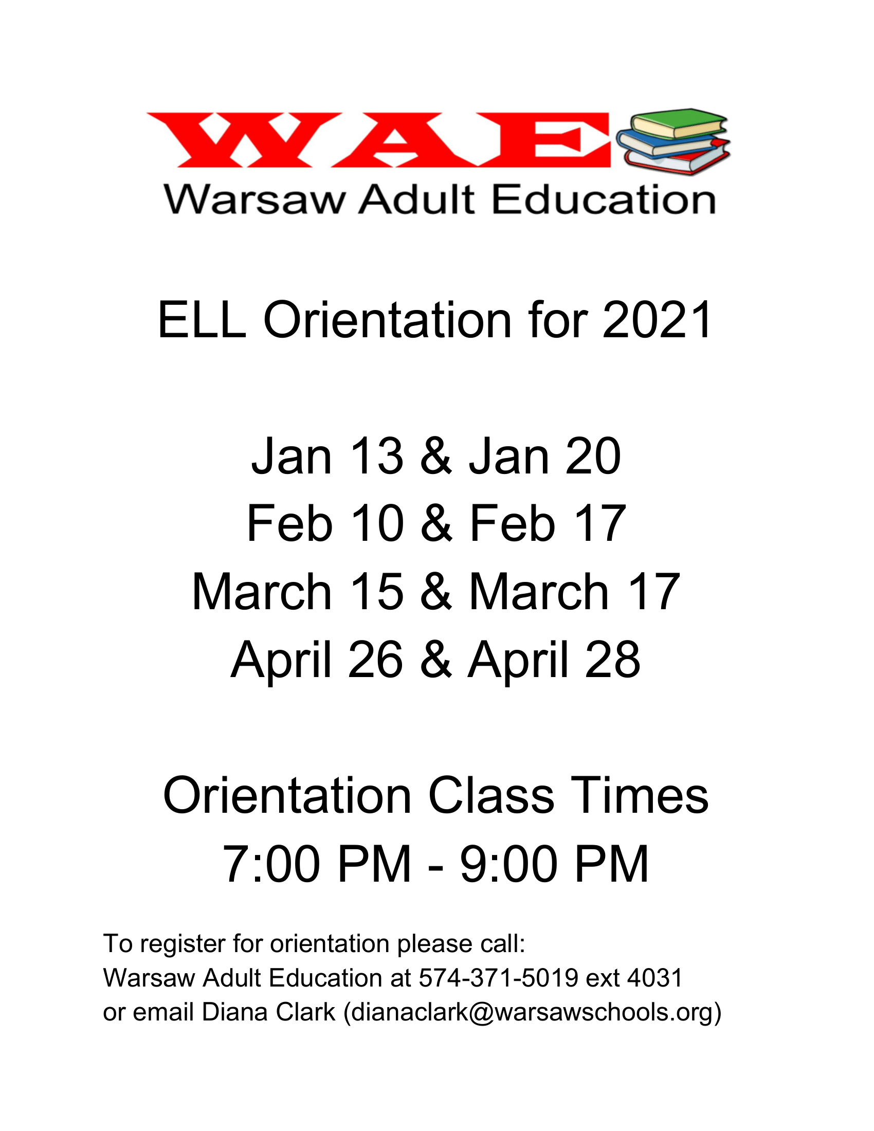 Warsaw Adult Education ELL Orientation for 2021