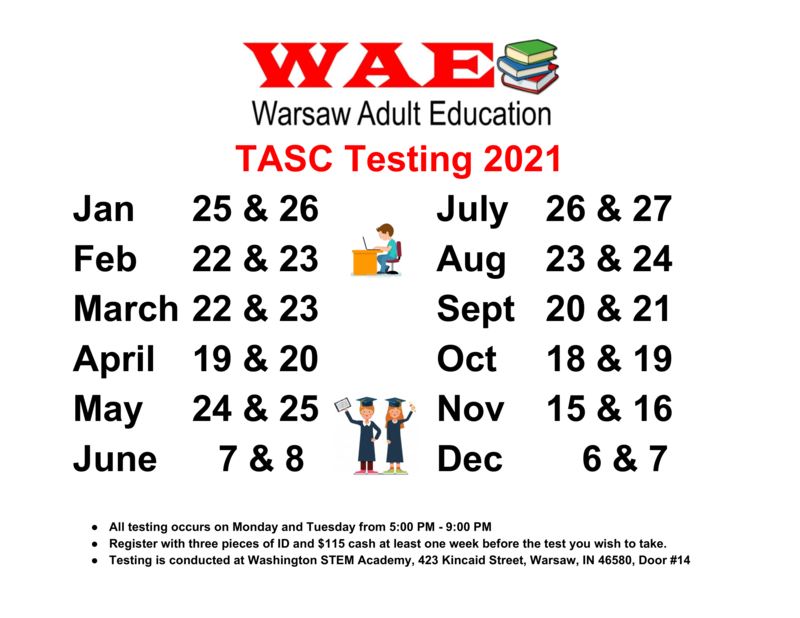 Warsaw Adult Education TASC Testing 2021