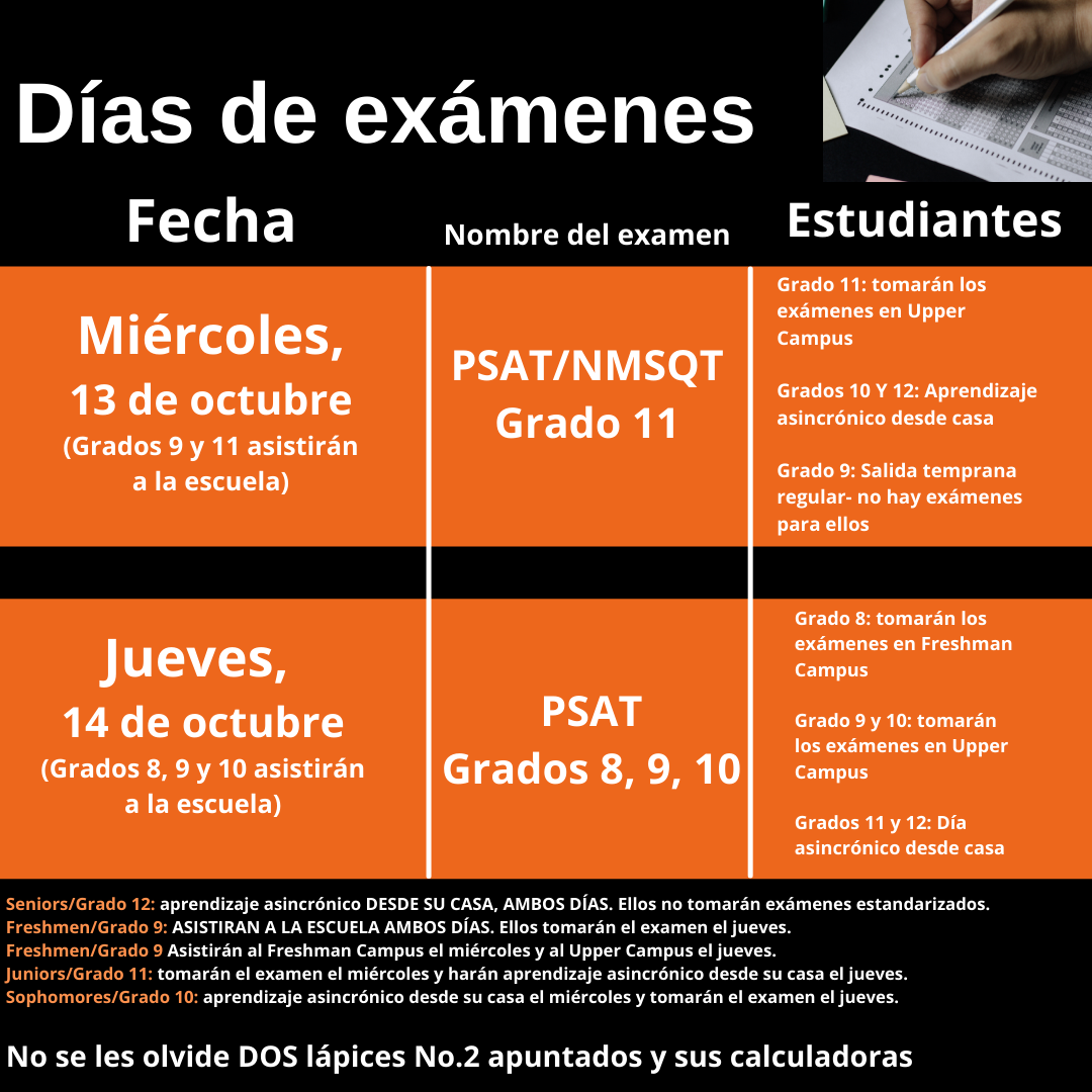 Testing Days Schedule- Spanish