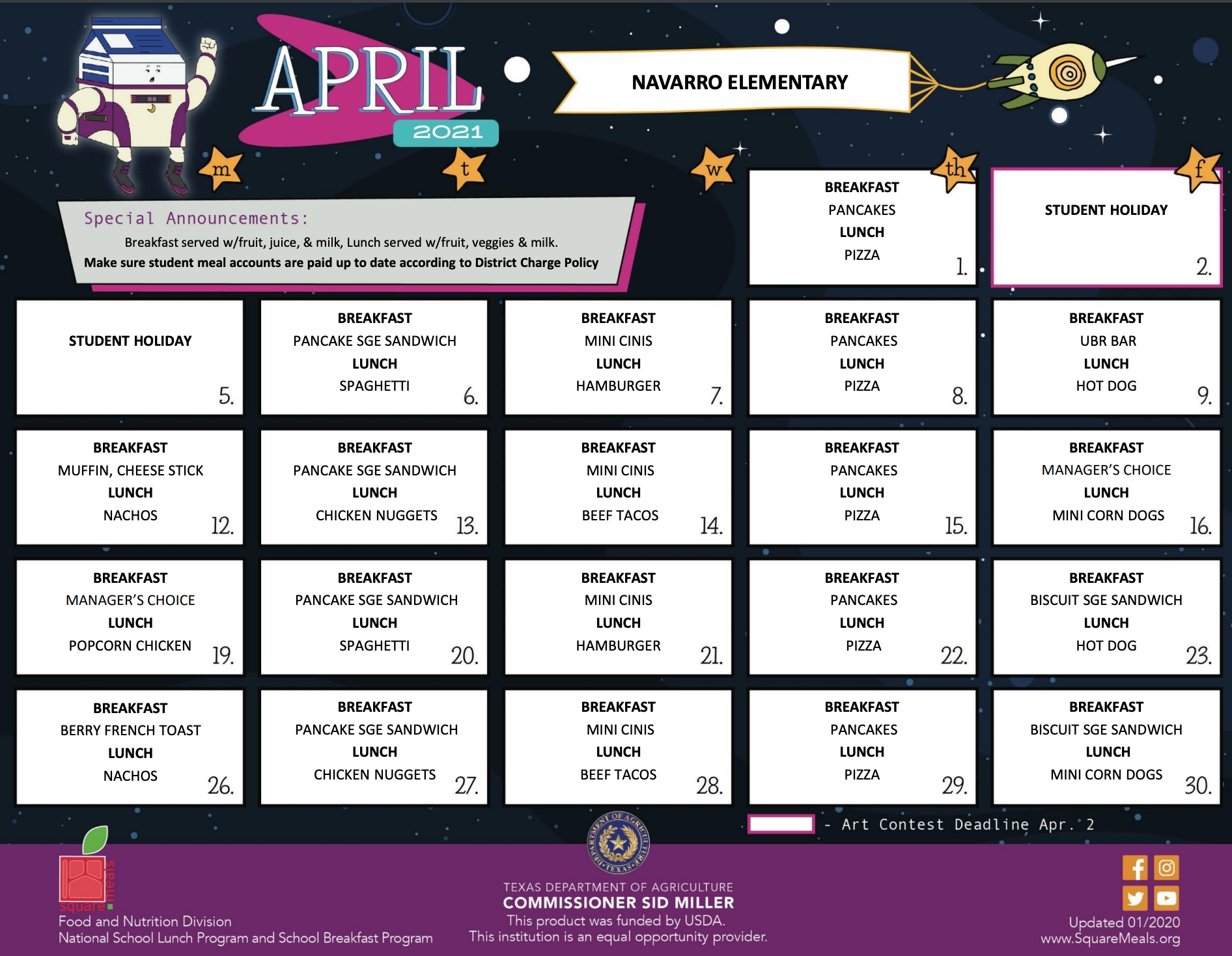 Elementary Menu