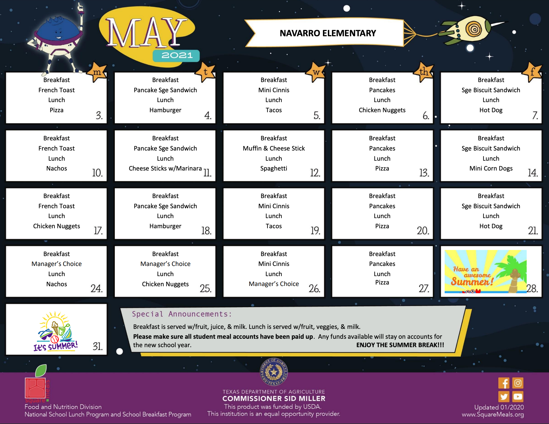 Elementary Menu