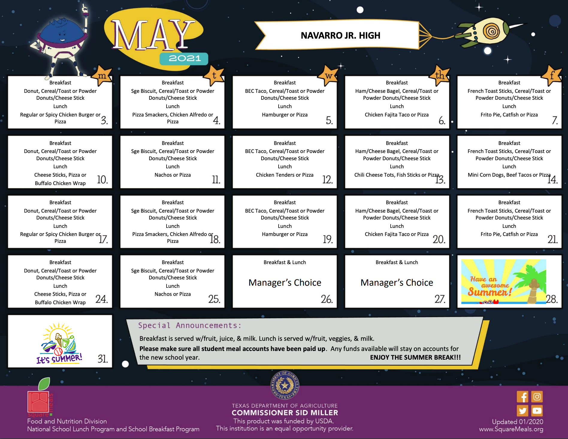 Jr High Menu