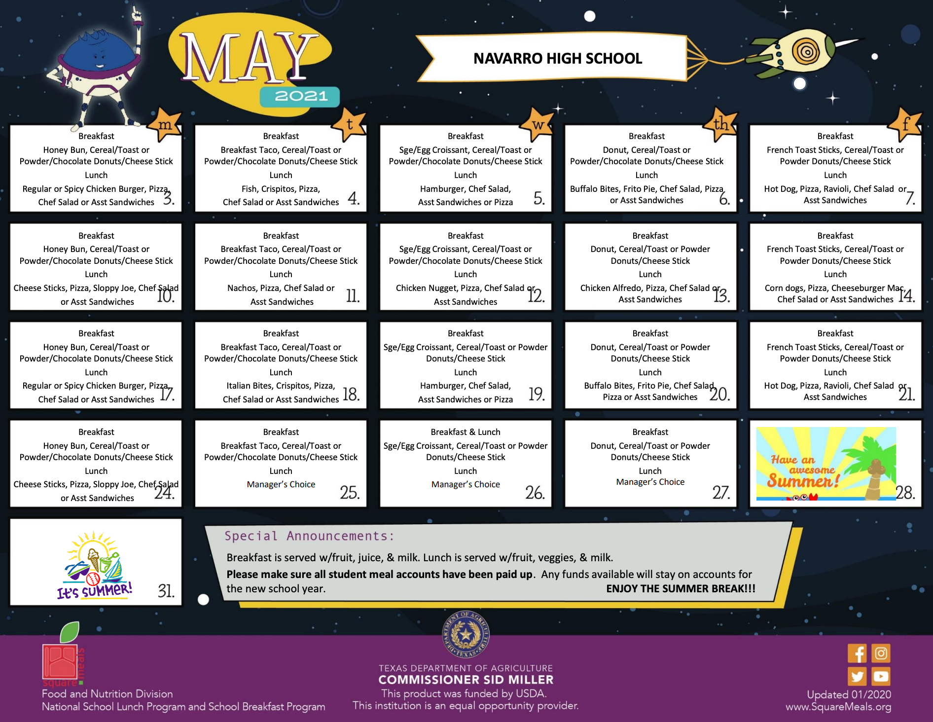 High School Menu