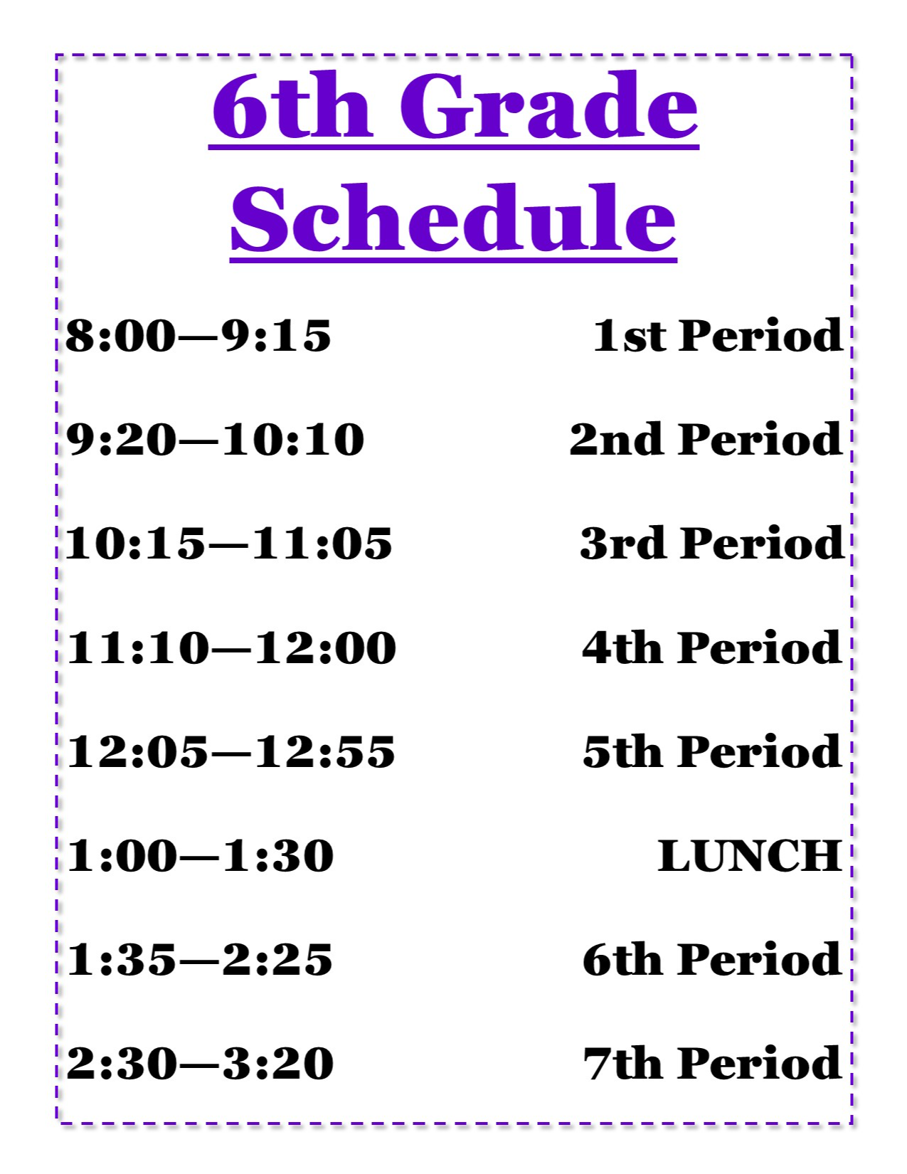 6th Grade Schedule