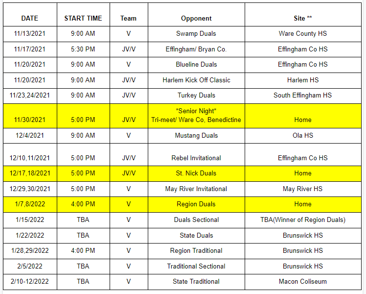 2021-2022 schedule