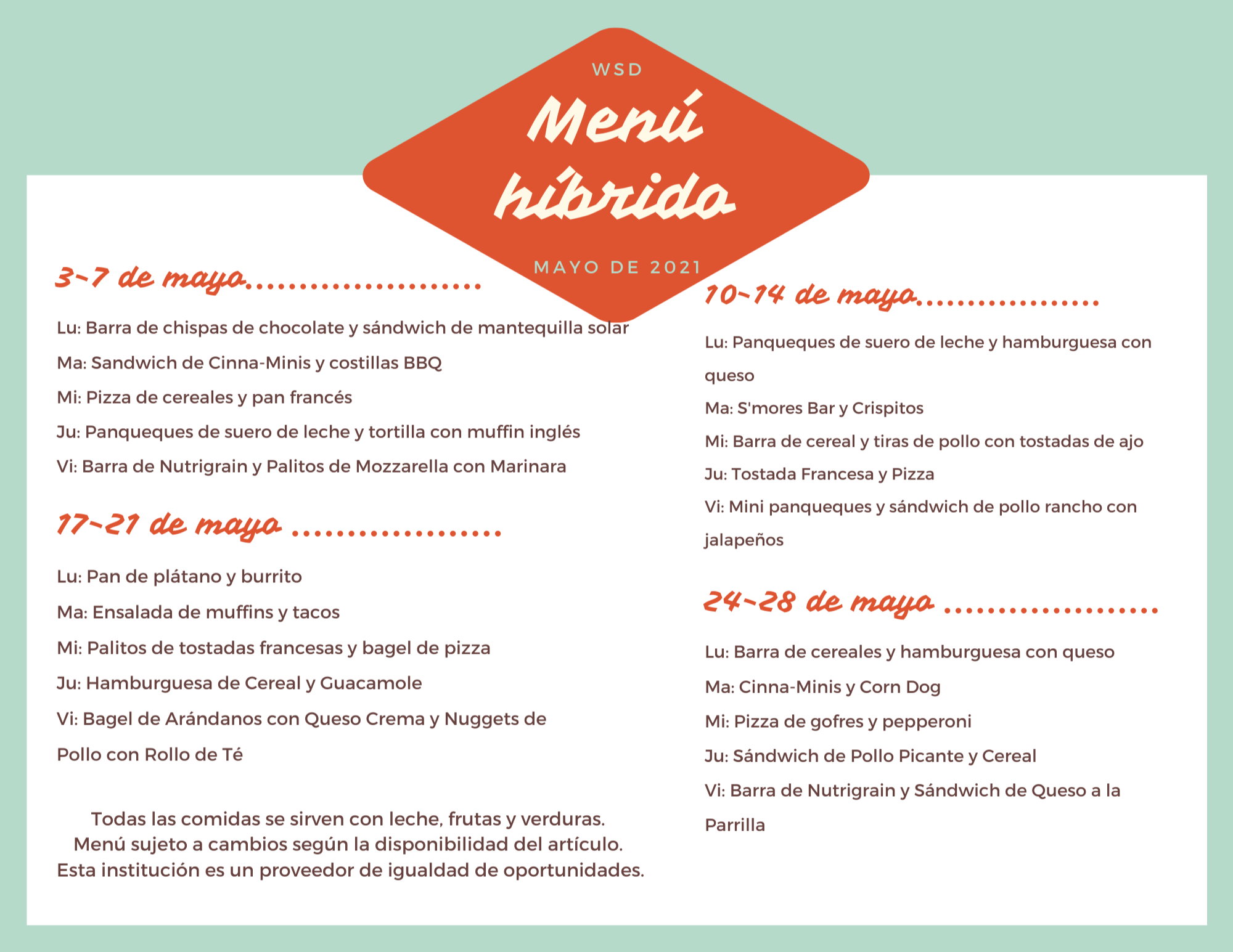 meal distribution schedules