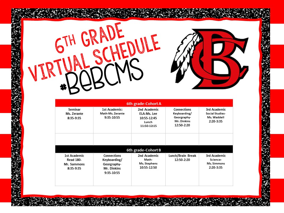 6th Grade e-Learning schedule