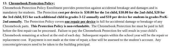 Chromebook Fees 2021-22