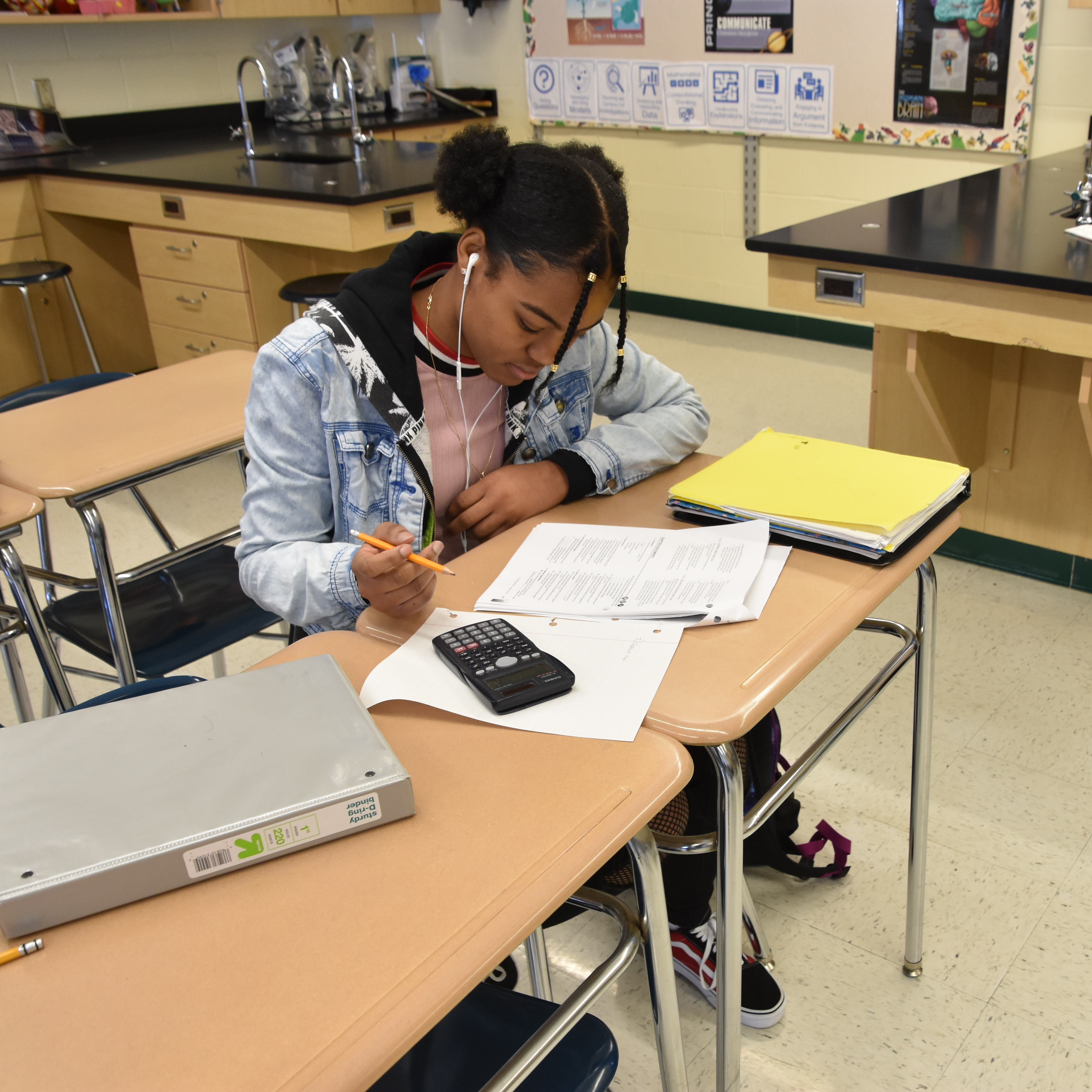 Student studying for exams.