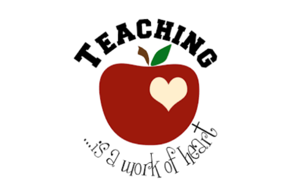 apple with the words Teaching is a work of the heart