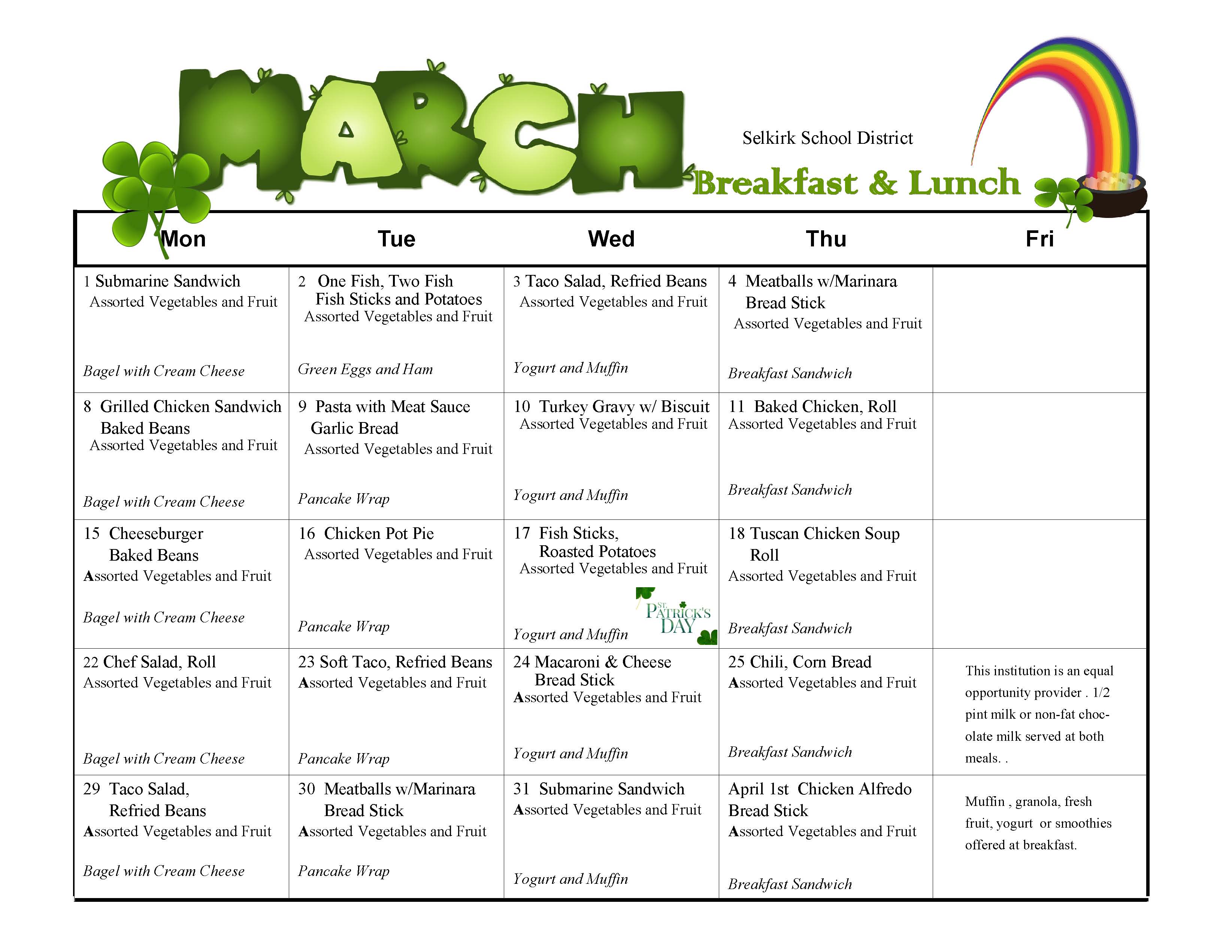 march menu