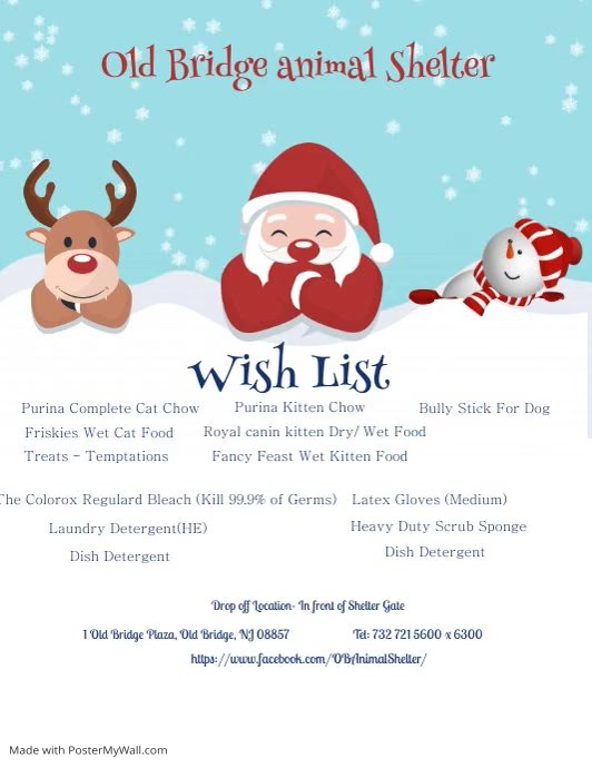 A graphic containing the wish list information for the animal shelter