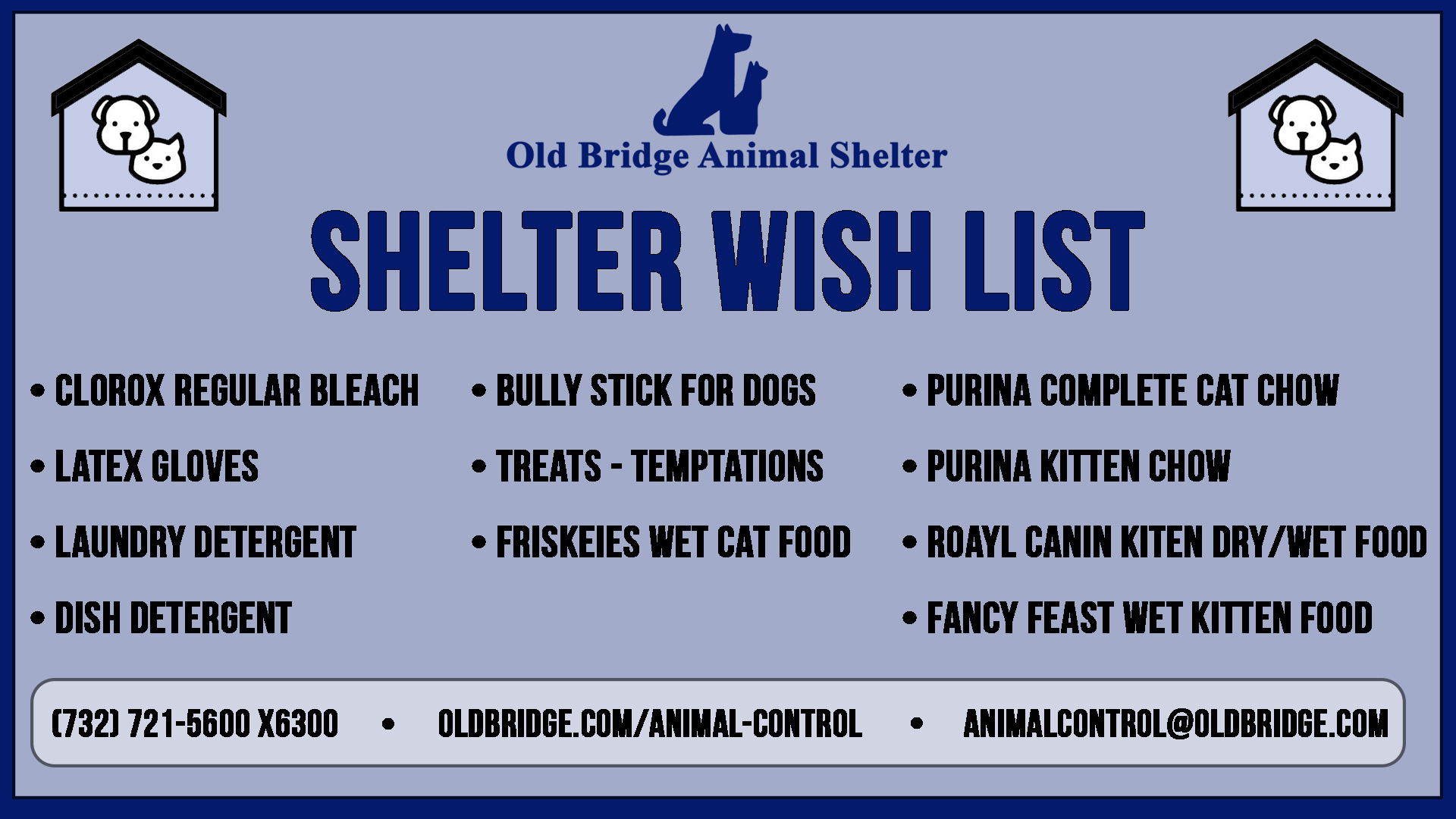 A graphic containing the wish list information for the animal shelter