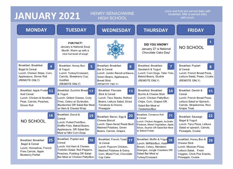 Lunch Menu | Henry-Senachwine High School