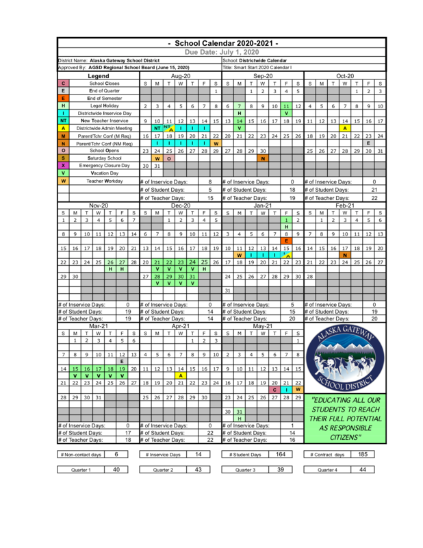 Proposed School Calendar 2020-2021