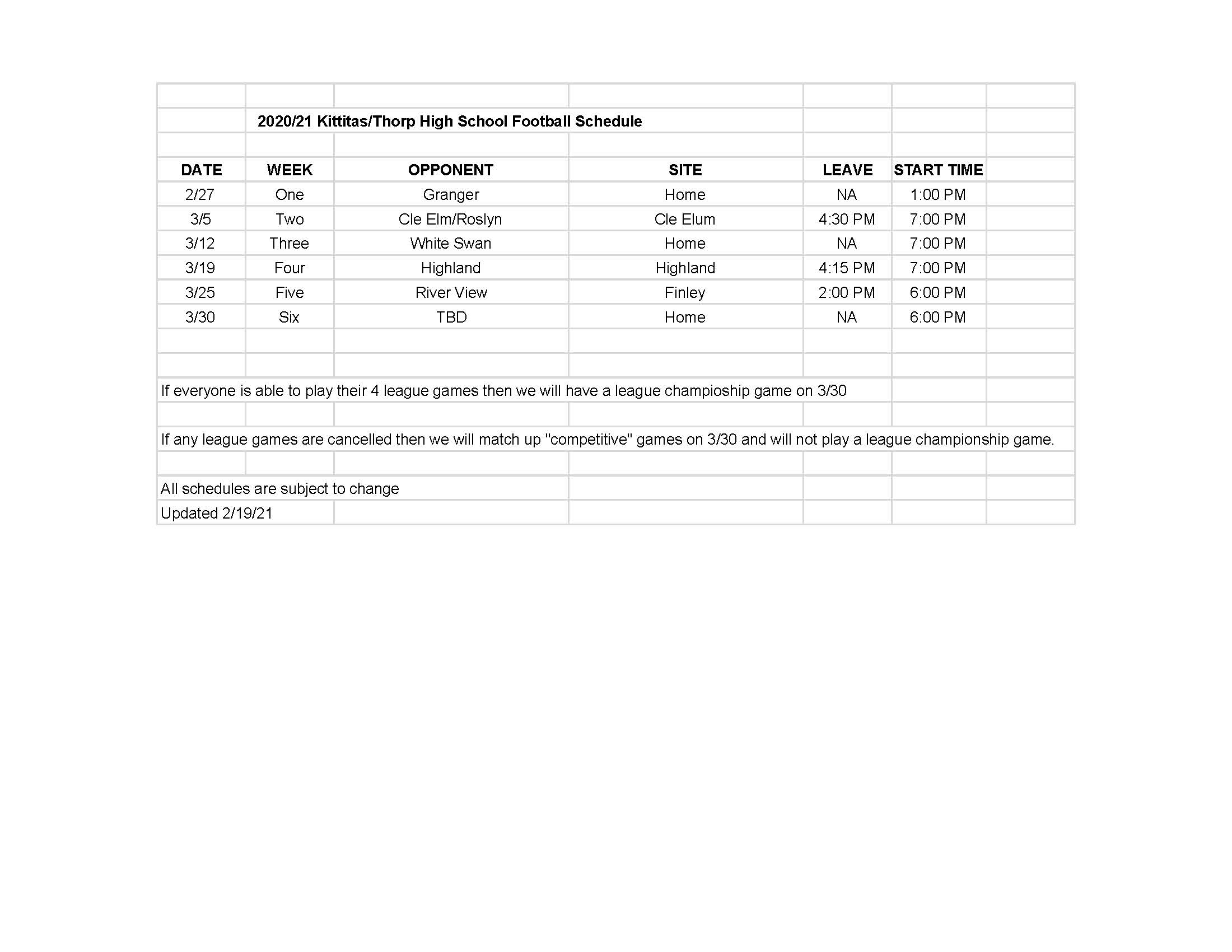 Revised HS Football Schedule