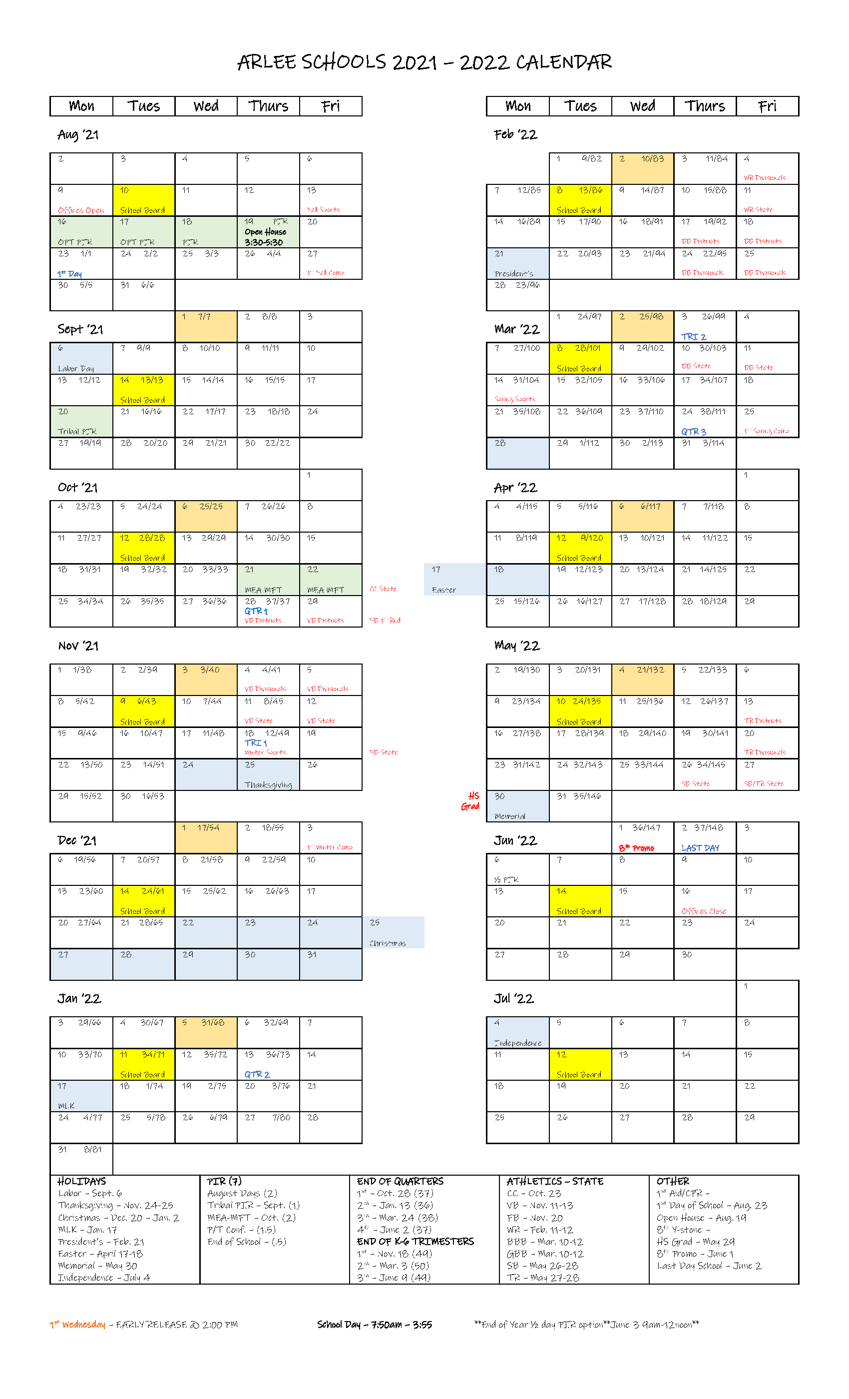 Arlee Schools Year Calendar | Arlee Joint School District