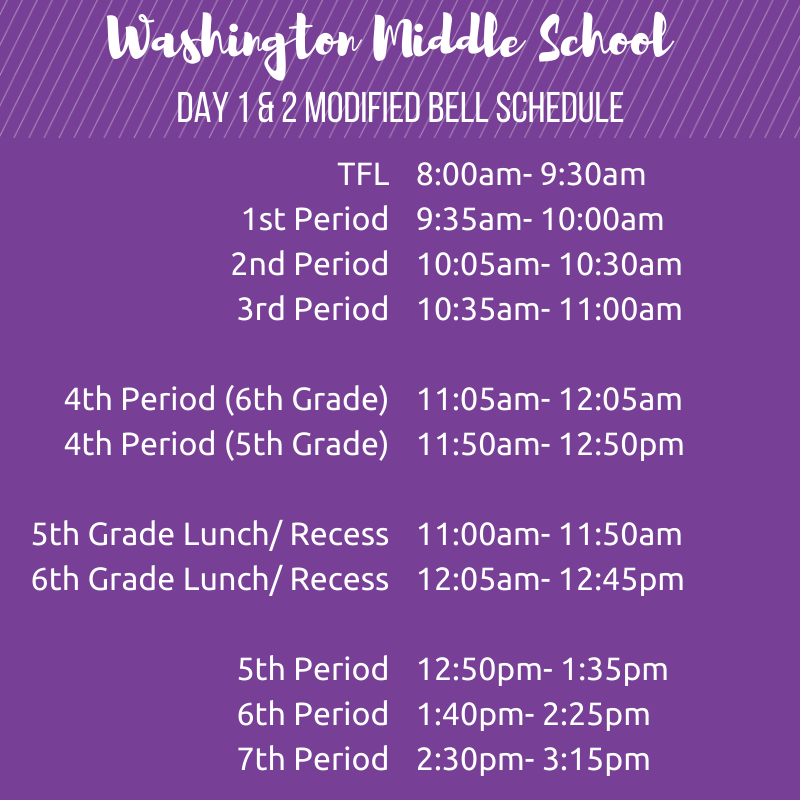 Bell Schedule Washington Middle School