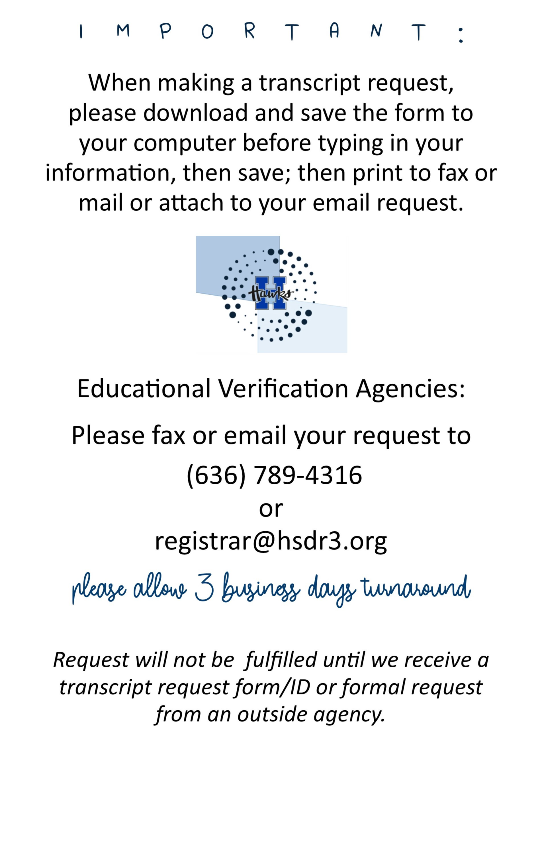 Important note for transcript