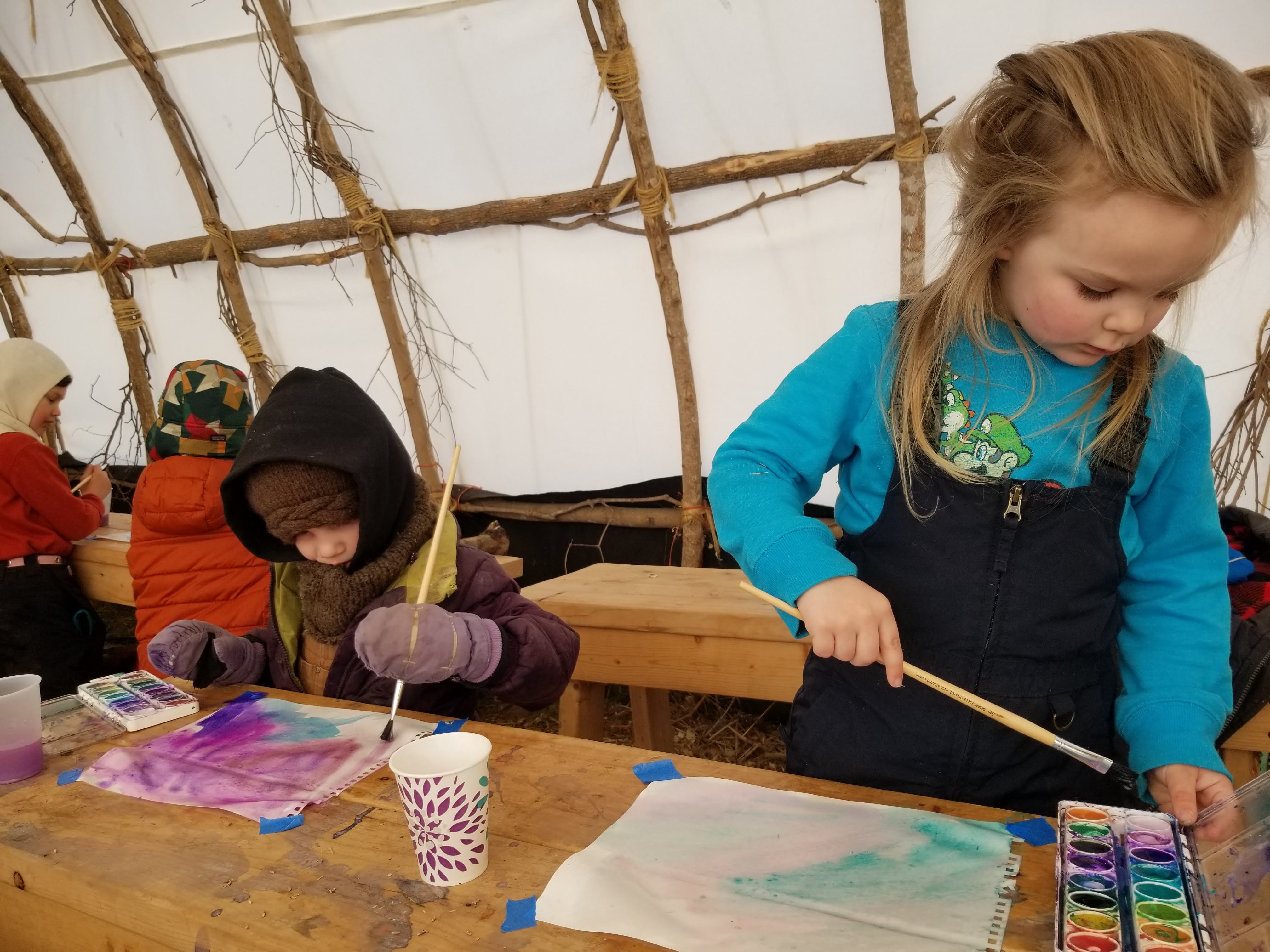 children painting with watercolors