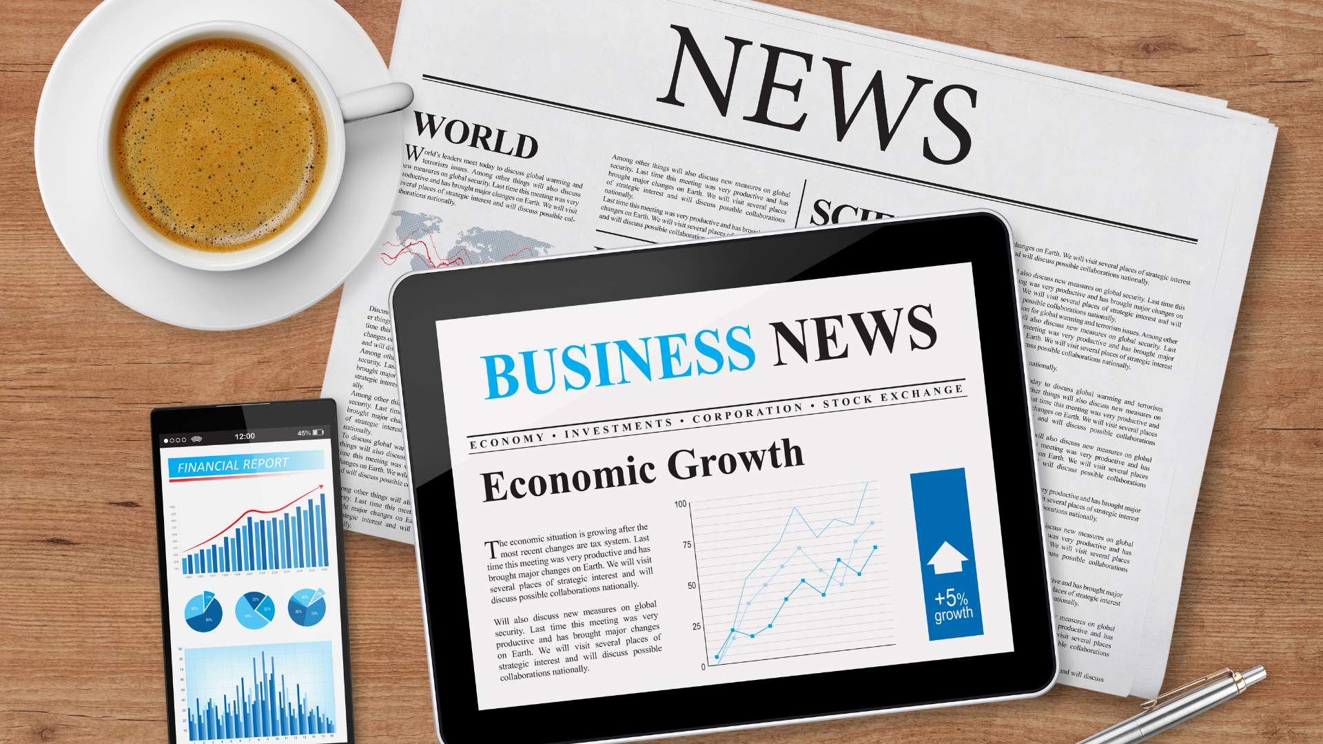 Newspaper with ipad news and coffee