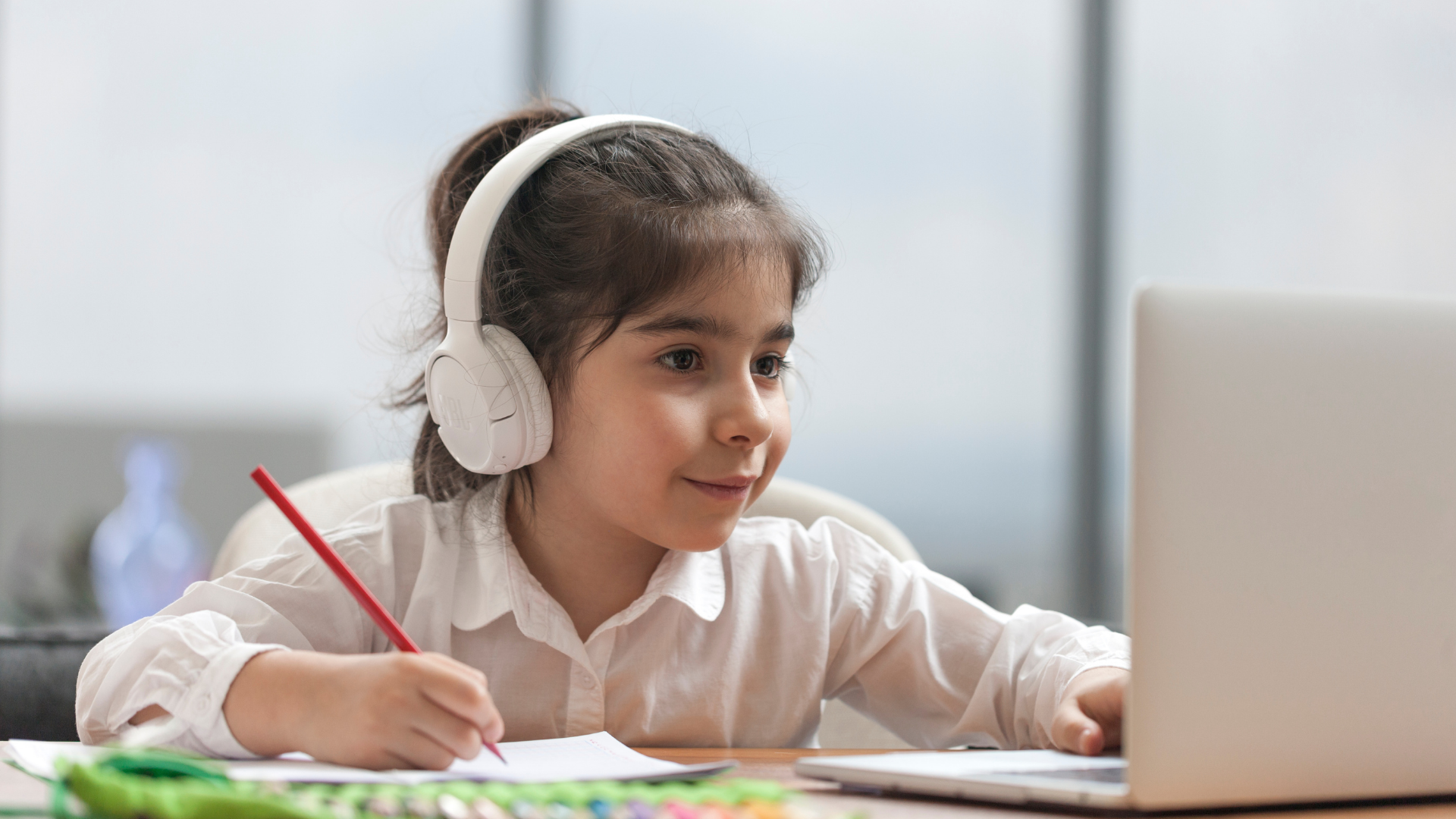 Little girl with headphones