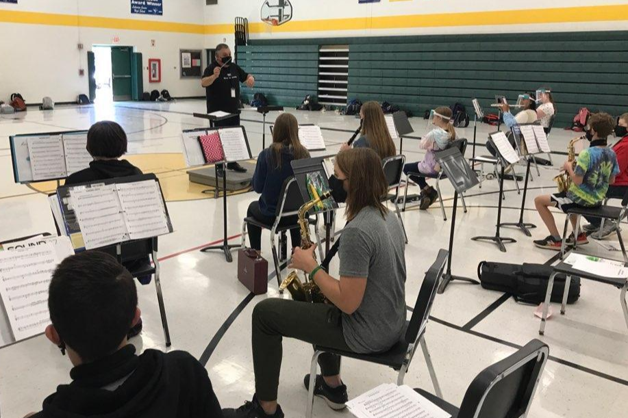 Marching band with instruments