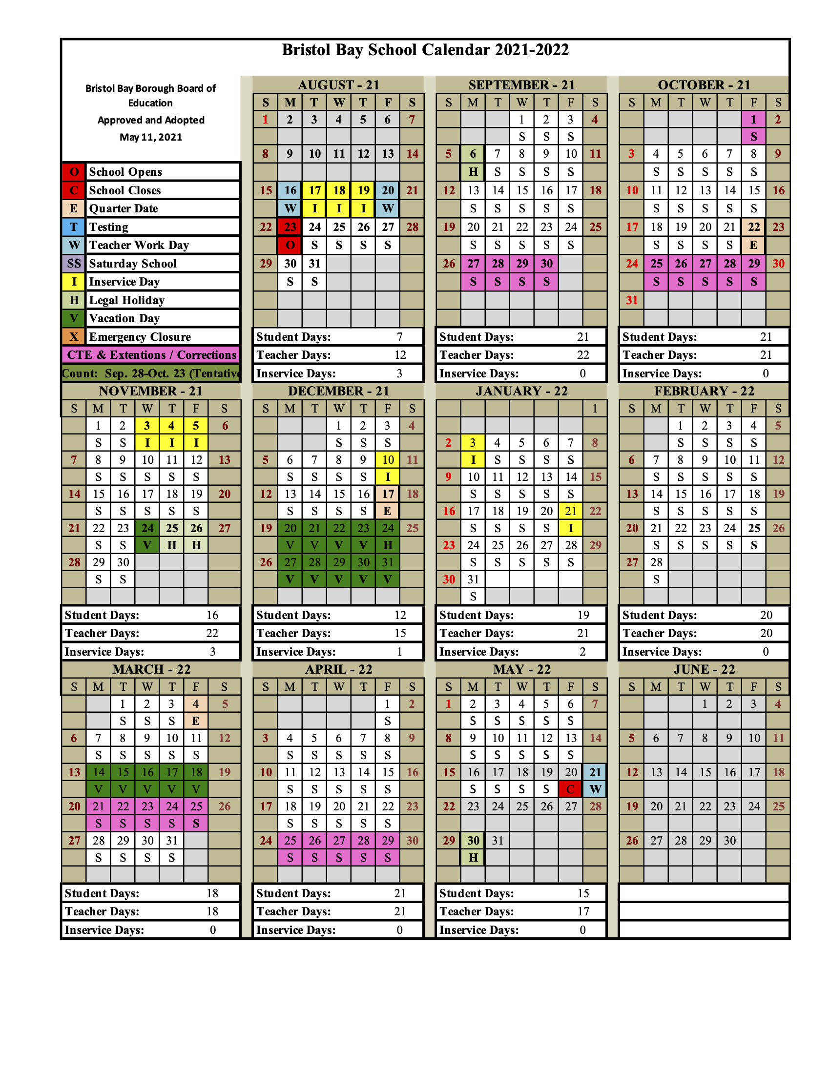 Bristol Bay Borough School District Calendar 2023 2024