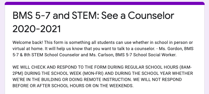SEE A COUNSELOR FORM/VIRTUAL CALMING ROOM