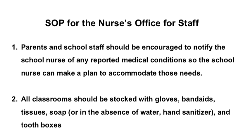 BMS NURSE'S OFFICE SOP