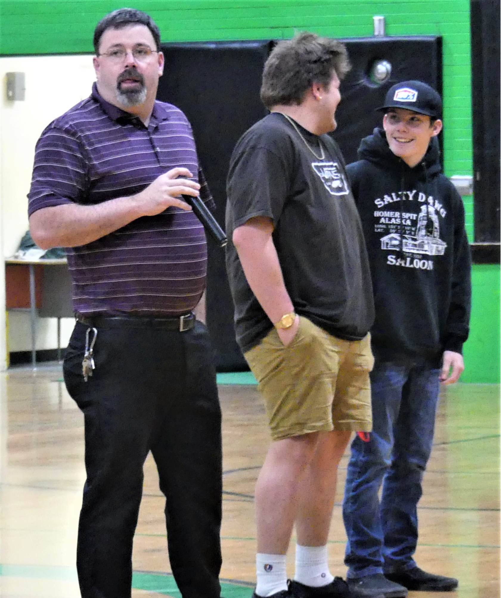 Wrestlers at school assembly