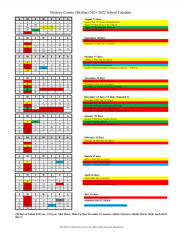 2021-2022 School Year Calendar | Skyline School District